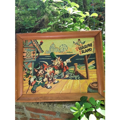 VTG Framed Disney Paint By Number PBN Pinocchio Jiminy Cricket Pleasure Island