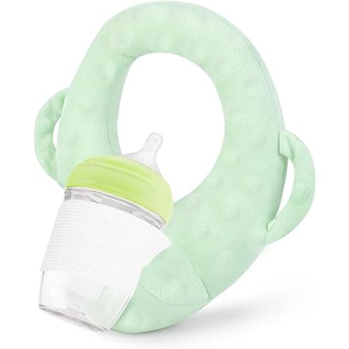 Bottle Holder for Baby Self Feeding,Baby Bottle Holder Hands Free, Bottle Propper for Baby, Portable Baby Bottle Holder, Adjustable Breastfeeding Pillows Support for Newborns with Side Handles(Green)