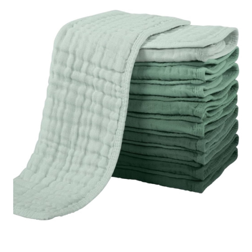 Yoofoss Muslin Burp Cloths for Baby 10 Pack 100% Organic Cotton Baby Washcloths for Boys Girls Large 20''X10'' Super Soft and Absorbent Gradient Green