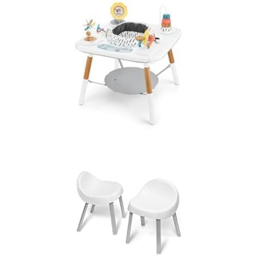 Bundle of Skip Hop Discoverosity Montessori-Inspired 3-Stage Activity Center & Play Table for Baby Ages 4m+ + Skip Hop Toddler's Activity Chairs, White