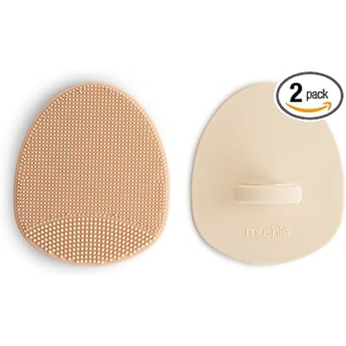 mushie Baby Bath Cradle Cap Brush | Soft Silicone Bristles for Dry Skin, Eczema, & Cradle Cap Treatment | 2-Pack (Blush/Shifting Sand)