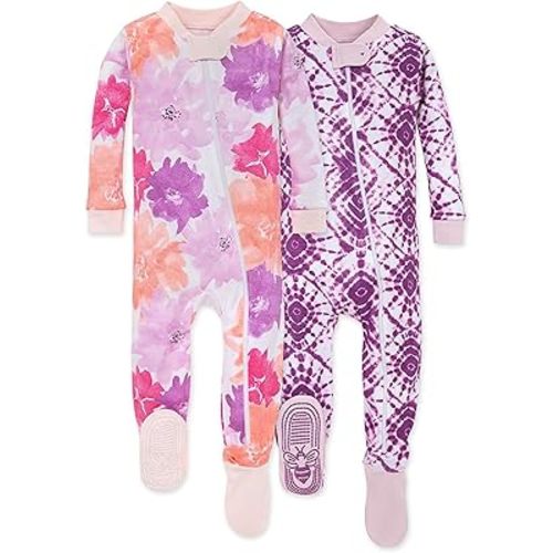 Burt's Bees Baby Girls' Pajamas, Zip Front Non-slip Footed Pjs, 100% Organic Cotton and Toddler Sleepers