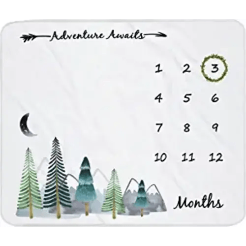 Baby Monthly Milestone Blanket for Boy Girl Gender Neutral Gift for Baby Shower, Mountain Blanket for Newborn Picture, Wreath &12 Stickers Included, Soft Flannel Blanket 45''x40''