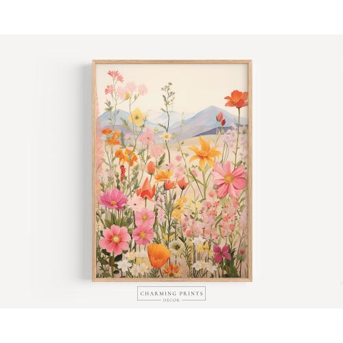 Flowers and Mountain Nursery art PRINTED floral nursery mountain art print pink nursery floral art print girl nursery art watercolor SG1-A1