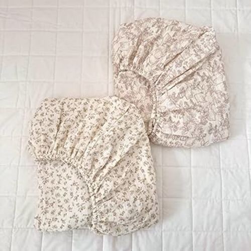 BuLuTu 2 Pack Floral Print Crib Sheets 52"x28" for Boys Girls, Muslin Cotton Fitted Sheets for Standard Crib and Toddler Mattress, Soft Breathable Toddler Sheets, Camellia & Forest