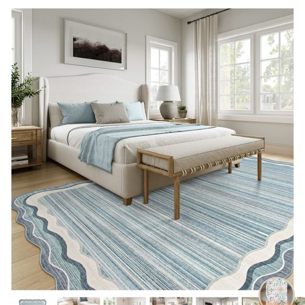 Estelle Washable Modern Abstract Bordered Scalloped Blue Rug