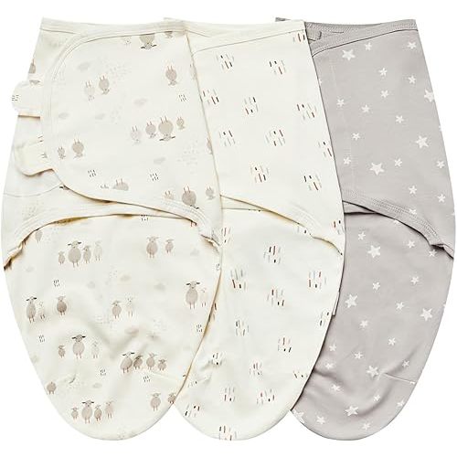 insular Baby Swaddle Wrap, Swaddle Blanket for Newborn and Infant, Adjustable Swaddle Set for Boy and Girl, Soft Cotton Baby Sleep Sack 3 Pack (Small(0-3M), Beige Sheep)