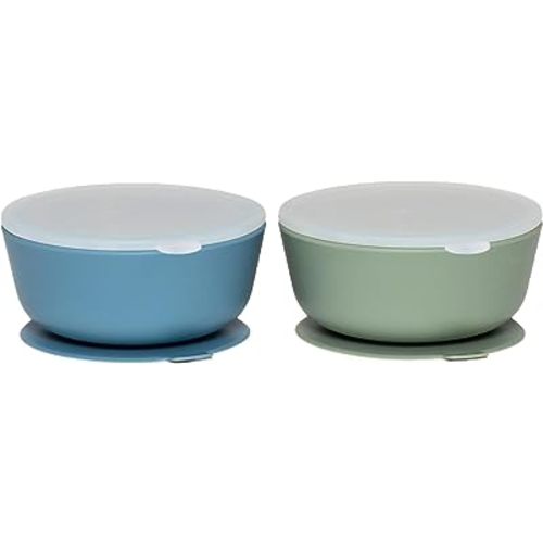 WeeSprout Suction Bowls for Baby & Toddlers (Set of 2) - 100% Silicone w/Plastic Lid - Leak Proof Feeding Supplies - Dishwasher & Microwave Safe Infant Dinnerware w/Extra Strong Base