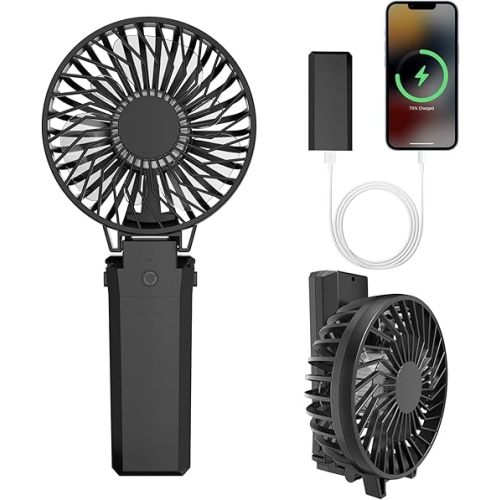HandFan 5200mAh Portable Handheld Fan, 6 Speeds Hand Held Fan Foldable Personal Clip Fan, Battery Operated USB Rechargeable Fan, Handle Separate Design, for Travel, Outdoors, Indoors-3103 Black