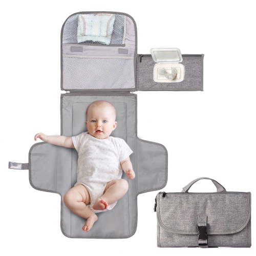 HDJ Portable Diaper Changing Pad, Waterproof Travel Changing Mat, Gray Baby Changing Station