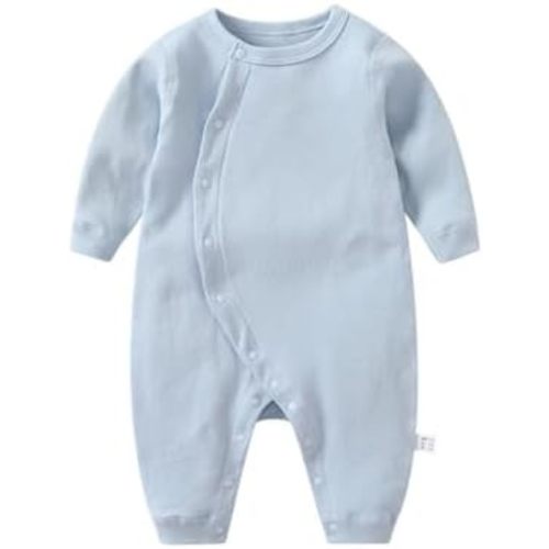 Baby Long Sleeve Long Leg Bodysuit Crewneck Cotton Fall Solid Color Button Front for Infant Boys and Girls