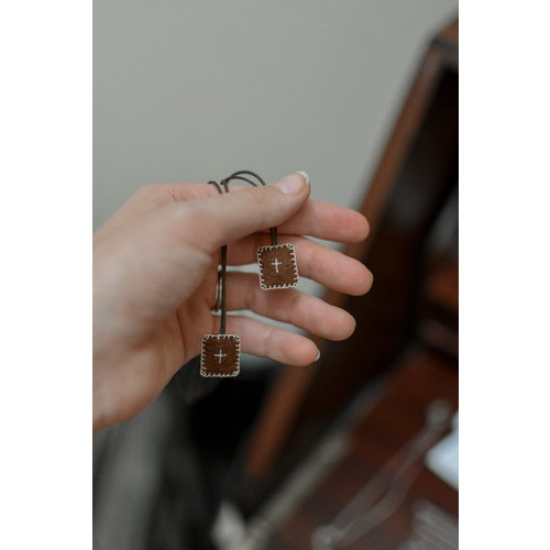 Mini Embroidered Brown Scapular (white)