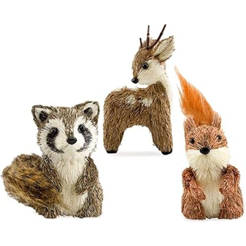 AuldHome Design Woodland Friends Figurines (Set of 3, Deer/Raccoon/Squirrel); Forest Animals Decor for Fall, Christmas, Winter and Themed Decor or Parties