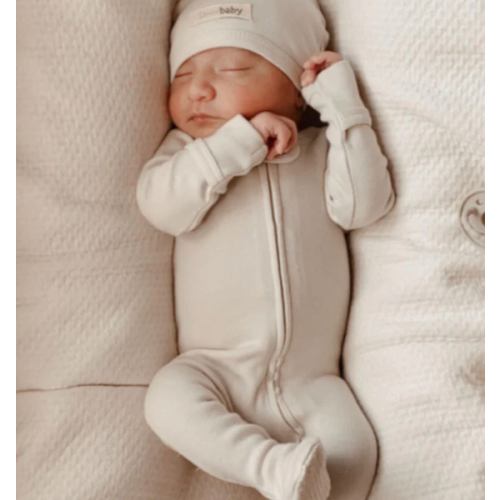 Organic 2-Way Zipper Footie in Stone