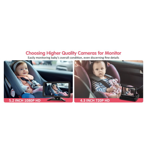 Car Camera for Baby, 5.2” 1080P Baby Car Camera with Full-Color Night Vision, 360°Rotating Adjustable Car Baby Camera with Wired, Crystal Clear View for Back Seat Rear Facing (BM2) - Black