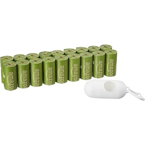 Amazon Basics Dog Poop Bags with Dispenser, 270 Count, Enhanced for Guaranteed Leakproof, Brazilian Mango Scented, Includes Leash Clip