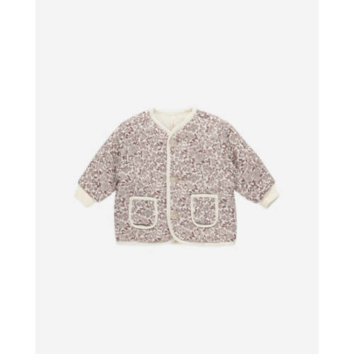 Quilted V-Neck Button Jacket || Mauve Ditsy