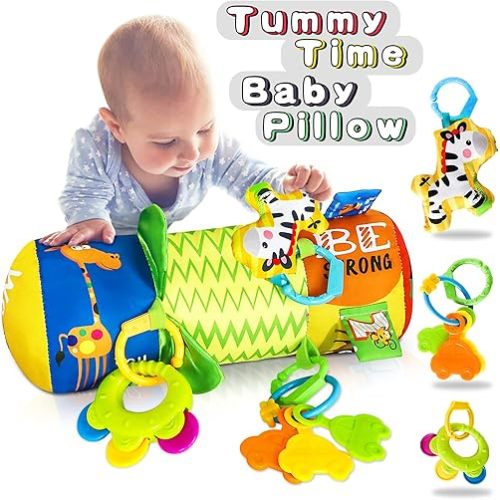HISTOYE Baby Tummy Time Pillow Toy with Detachable Rattles Crawling Roller Developmental Baby Toys 3-6 Months Baby Toys 6-12 Months Infant Toys 0 3 6 9 12 Months Old Toys for Baby Infants Newborn