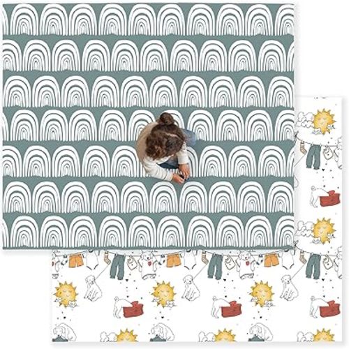 JumpOff Jo Baby Play Mat - Large Folding Foam Play Mat for Infants, Babies, Toddlers, Waterproof, Double-sided (70" x 59") - Rainbow Dog Days