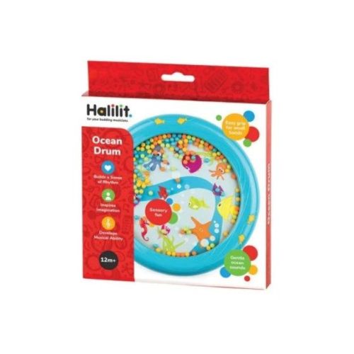 Halilit Mini Ocean Drum Sensory Toy – Bead-Filled Wave Drum, 7" Diameter, Ages 12 Months And Up