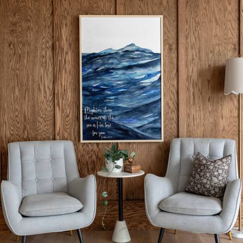 Mightier Than The Waves Of The Sea Wood Sign | Coastal Wall Decor | Nursery Wall Sign | Scripture Wall Art | Psalm 93 | Signs for Home | 264