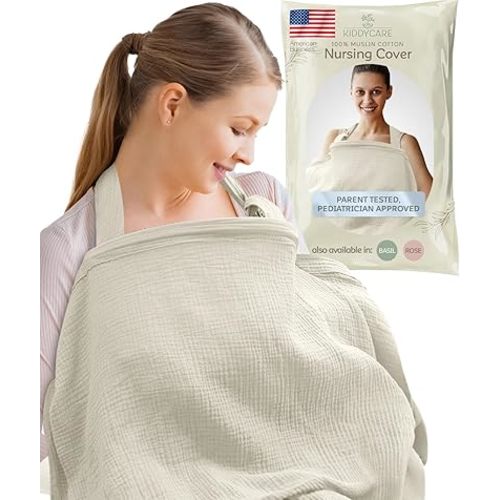 Kiddycare Nursing Cover, Muslin Cotton Privacy Nursing Covers, Gentle on Baby's Skin, Discreet Breastfeeding Covers for Nursing Moms, Breathable Nursing Cover Up for Breastfeeding Essentials (Cream)