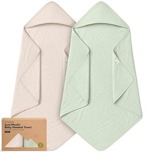 KeaBabies Muslin Hooded Baby Towels for Newborn Girls, Boys - 2-Pack, 35x35 Organic Cotton Baby Bath Towels Hooded, Soft Absorbent, Toddlers, Kids, Infant, Newborn Bath Essentials (Sage, Regular)
