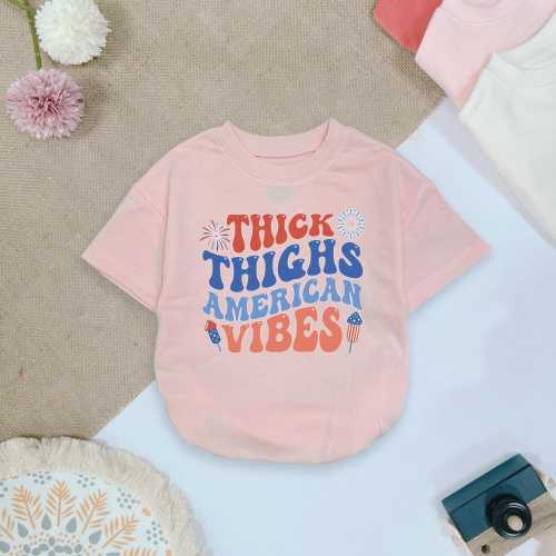 Thick Thighs American Vibes Romper, 4th of July Quote Baby Bodysuit, American Flag Baby Gift, Independence Day, Fourth Of July Baby Shower
