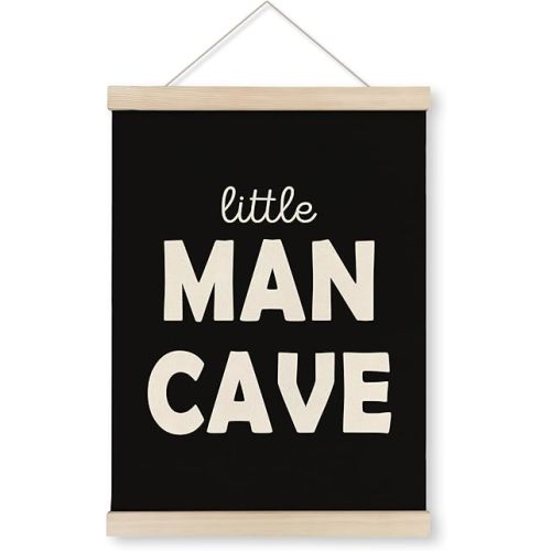 HRQKO Little Man Cave Sign, Poster Hanger Frame, Toddler Boy Room Wall Art with Wooden Frame, Wall Hanging Banner for Boysorama12x16 inches
