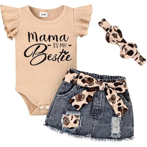 Baby Girl Clothes Newborn Romper Ruffle Sleeve Short Jeans Skirt with Headband Infant Outfits Set 0-18 Months