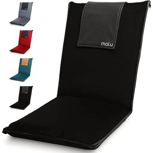 malu Extra Large Padded Floor Chair w/Back Support - Japanese Chair Meditation Cushion, Comfortable Folding Backrest, Removable Easy Wash Cover