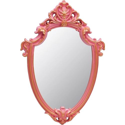 Eaoundm 16.5 x 11 inch Vintage Mirror Antique Mirror Decorative Wall Mirror Shield Shape (Pink)
