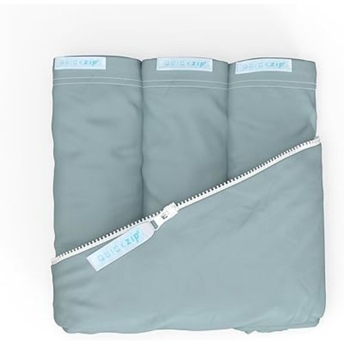 QuickZip Crib Sheet Set - Faster, Safer, Easier Baby Crib Sheets - Includes 1 Wraparound Base & 3 Zip-On Crib Sheets – Dusty Blue 100% Cotton - Fits All Standard Crib Mattresses