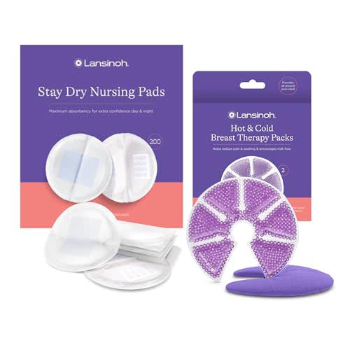 Lansinoh Disposable Nursing Pads, 200 Count, and Breast Therapy Packs with Soft Covers, 2 Pack, Breastfeeding Essentials for Moms