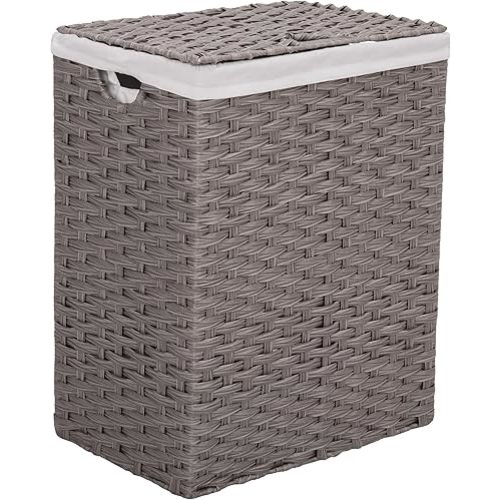 Seville Classics Premium Handwoven Portable Laundry Bin Basket with Carrying Handles, Household Storage for Clothes, Linens, Sheets, Gray, Rectangular Hamper