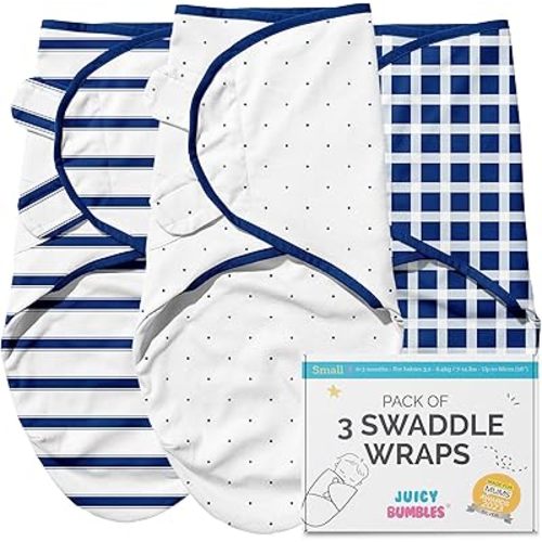JUICY BUMBLES Baby Swaddles 0-3 Months Newborn Swaddle Sack Sleep Swaddle Sleep Sack Wrap for Newborns Girl and Boy 100% Cotton Oeko TEX 3-Pack
