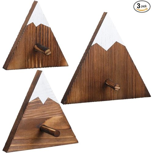 Barydat 3 Pcs Nursery Wall Hooks Wooden Coat Hooks Wall Mount Forest Woodland Nursery Decor Entryway Decorative Mountain Hooks for Towel Hat Bedroom Newborn Baby Shower Gifts(Brown)