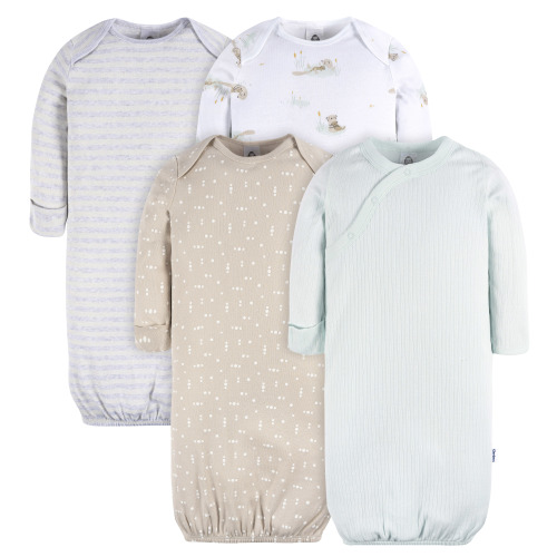 Gerber Baby Neutral Long Sleeve Gowns, 4-Pack, Sizes Newborn - 0/3 Months