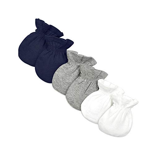 Burt's Bees Baby Baby Girls' Mittens, No-Scratch Mitts, 100% Organic Cotton, Set of 3 - Midnight - One Size