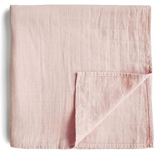 mushie Muslin Baby Swaddle Blanket | 100% Organic Cotton (Rose Vanilla)