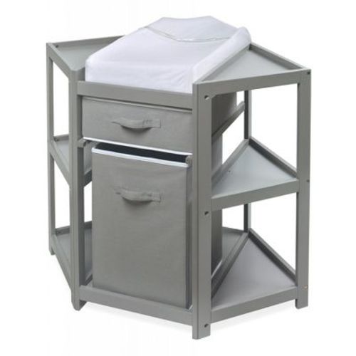 Badger Basket Diaper Corner Baby Changing Table With Hamper And Basket - Gray