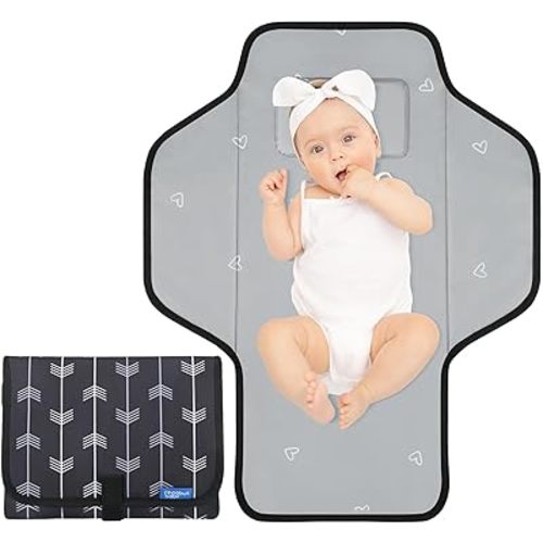 Baby Portable Changing Pad Travel - Waterproof Compact Diaper Changing Mat with Built-in Pillow - Lightweight & Foldable Changing Station, Newborn Shower Gifts
