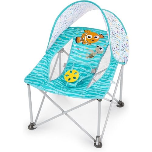 Bright Starts Disney Finding Nemo Pop 'N Chill Travel Seat, Indoor/Outdoor Use, Infant Seat with UPF 50+ Canopy, Blue, Ages 0-6 Months