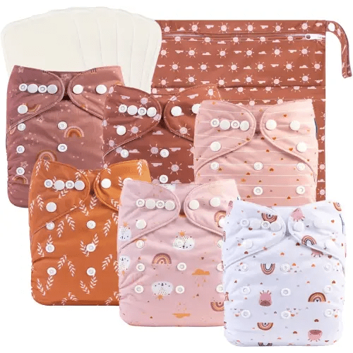 babygoal Baby Cloth Diapers 6 Pack with 6pcs Rayon from Bamboo Inserts and Wet Bag, One Size Reusable Washable Pocket Nappy Covers for Infant Boys and Girls 6FG04