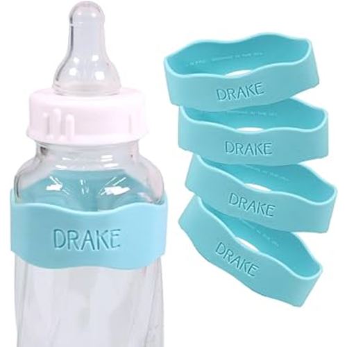 InchBug Orbit Labels - Baby Bottle Name Labels for Daycare, Sippy Cup Bands - Engraved Silicone, Reusable, Dishwasher Safe, Matching Color Personalization, 4-Pack (Tropical Lagoon)