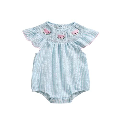 Licupiee Newborn Baby Girls Watermelon Romper Fly Sleeve Ruffle Rompers Sleeveless Babydoll Collar Bodysuits Summer Clothes