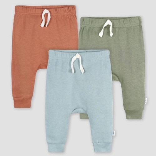 Gerber Baby 3pk Jogger Pants - Blue 6-9M: Cotton & Spandex Blend, Elastic Leg Openings, Pull-On Waist, Knit Fabric