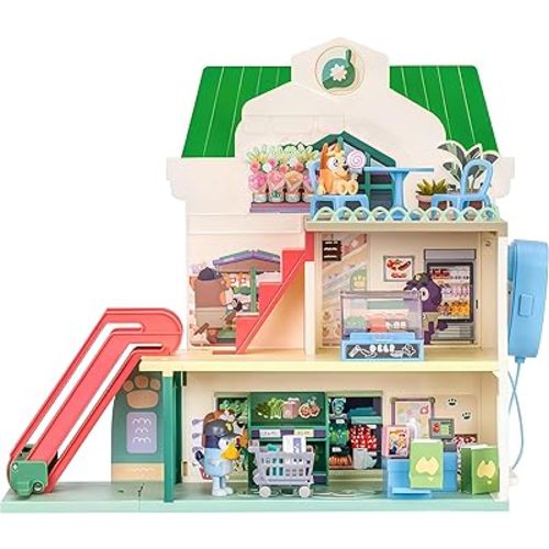 Bluey and Bingo Supermarket Playset with Escalator, Pretend Play Toys for Toddlers, Sounds and 15 Pieces, Grocery Store Playset