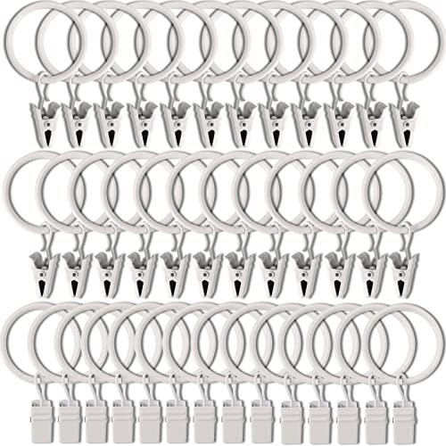 WeeksEight 40 Pack White Curtain Rings with Clips, Curtain Hooks Hangers Clip Rings for Hanging Drapes Bows Hat, Drapery Rings 1.26 in I D, Fits up to 1 in Diameter Curtain Rod.