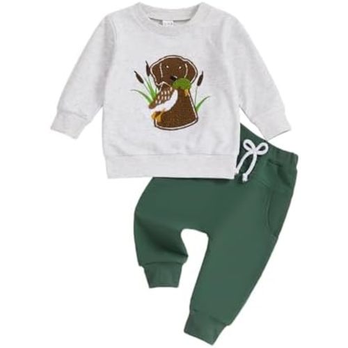 Fernvia Toddler Baby Boy Fall Clothes Animal Print Long Sleeve Pullover Tops + Drawstring Pants Winter Outfits